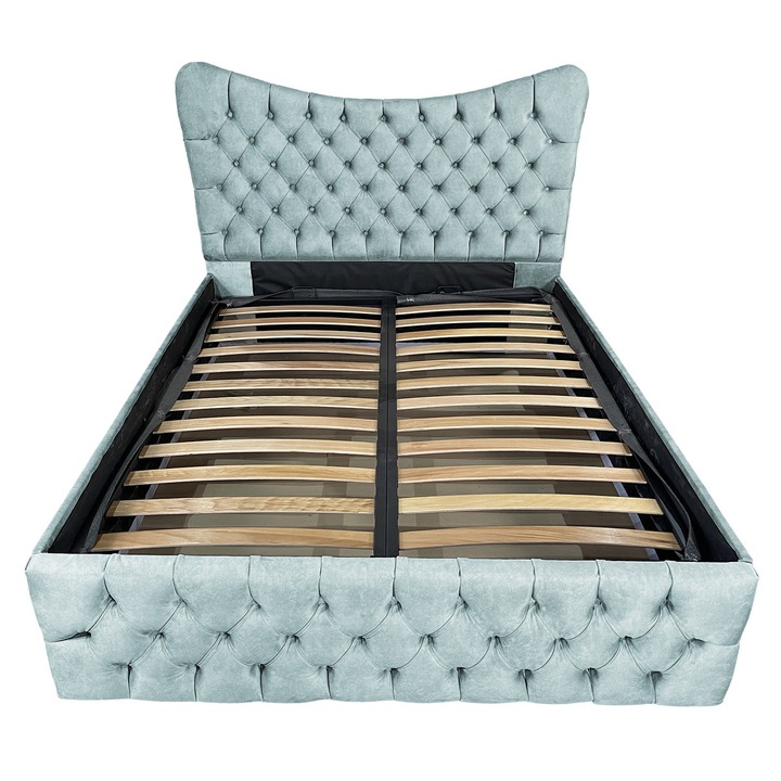 Damo kárpitozott ágy léces alappal, Cairo, világoskék 139, 200x200 cm, H130