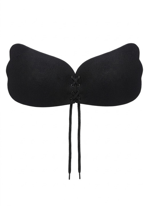 Sutien dama, fara bretele, Buticcochet, invizibil autoadeziv cu silicon, snur frontal push-up, cupa D, negru, BST270