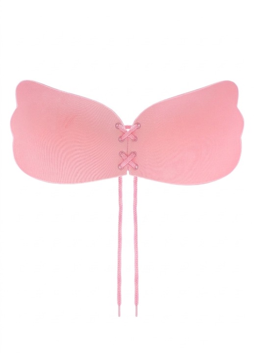 Sutien dama, fara bretele, Buticcochet, invizibil autoadeziv cu silicon, snur frontal push-up, cupa C, roz, BST268