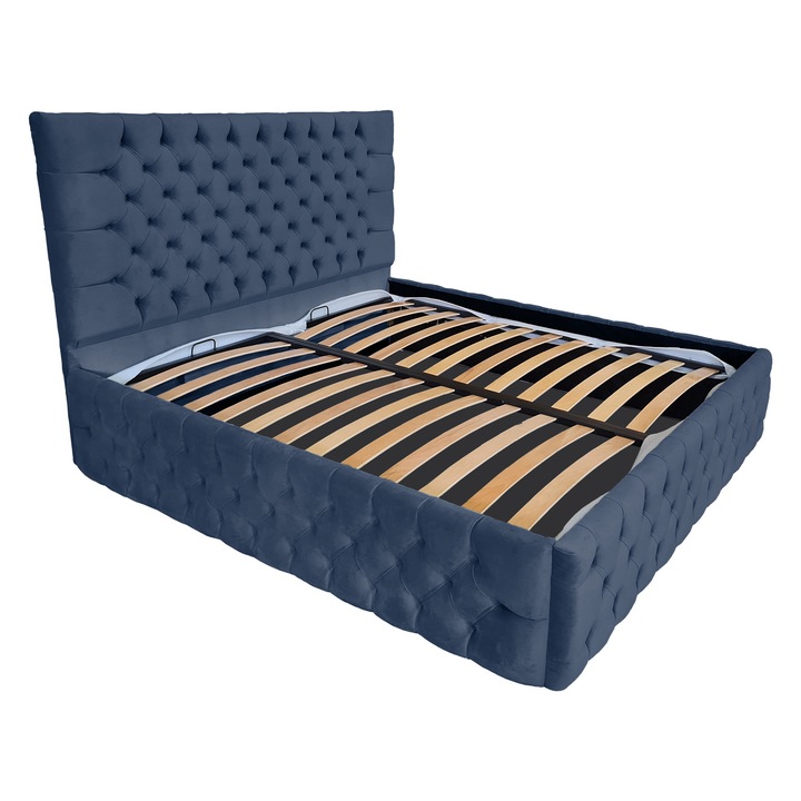 Damo kárpitozott ágy léces alappal, Cyntia Premium Velvet Blue 15, 180x200 cm, Ma 115 cm