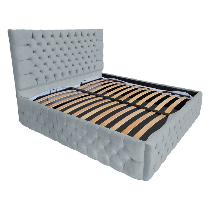 Damo kárpitozott ágy léces alappal, Cyntia Premium Velvet világosszürke 18, 160x200 cm, Ma 150 cm