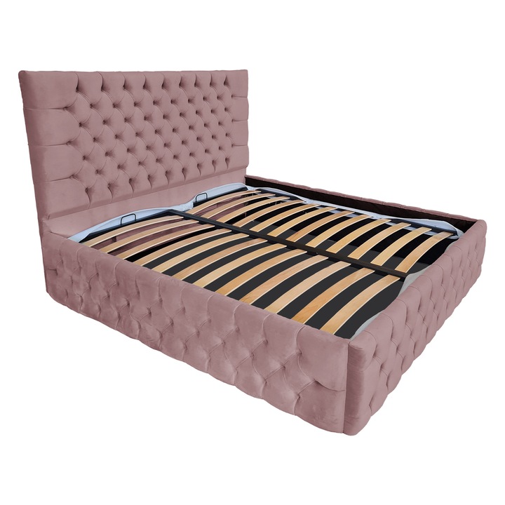 Damo kárpitozott ágy léces alappal, Cyntia Premium Velvet Pink 06, 140x200 cm, Ma 115 cm