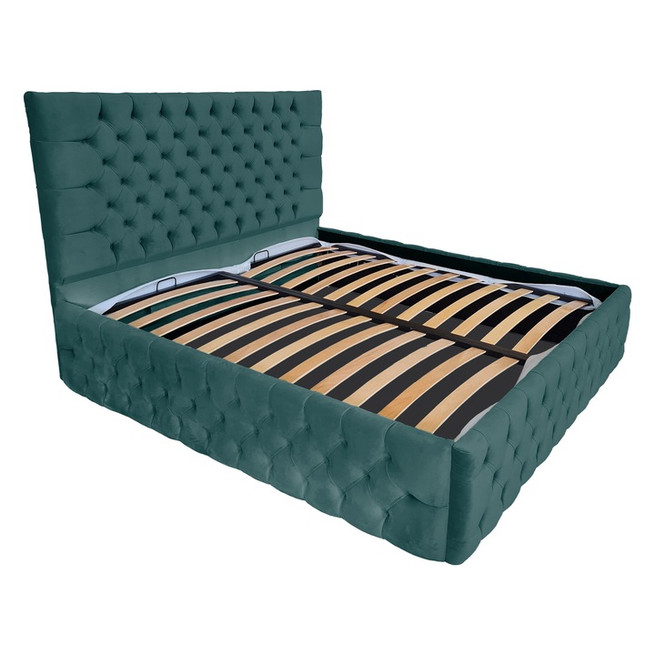 Kárpitozott ágy Damo rácsos ágyráccsal, Cyntia Premium Velvet Green 12, 160x200 cm, Ma 120 cm