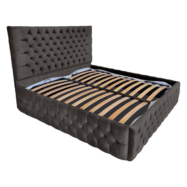 Damo kárpitozott ágy léces alappal, Cyntia Premium Velvet Brown 5, 200x200 cm, Ma 130 cm