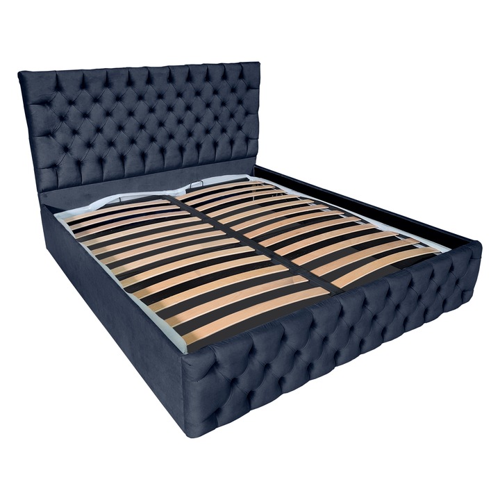 Damo kárpitozott ágy léces alappal, Cyntia Velvet Blue 14, 160x200 cm, Ma 150 cm