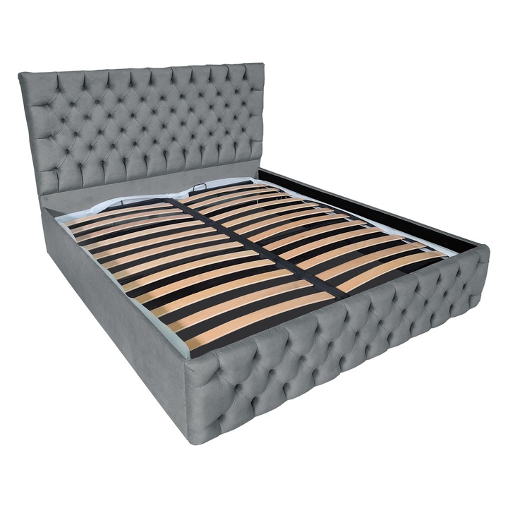 Damo kárpitozott ágy léces alappal, Cyntia Velvet Grey 19, 140x200 cm, Ma 130 cm