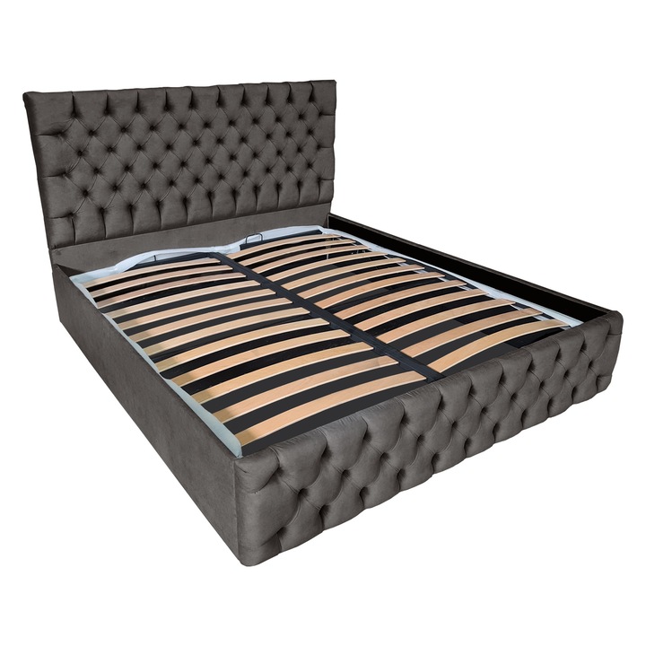 Тапицирано легло Damo с ламелна основа, Cyntia Velvet Brown 5, 180x200 см, В 130 см