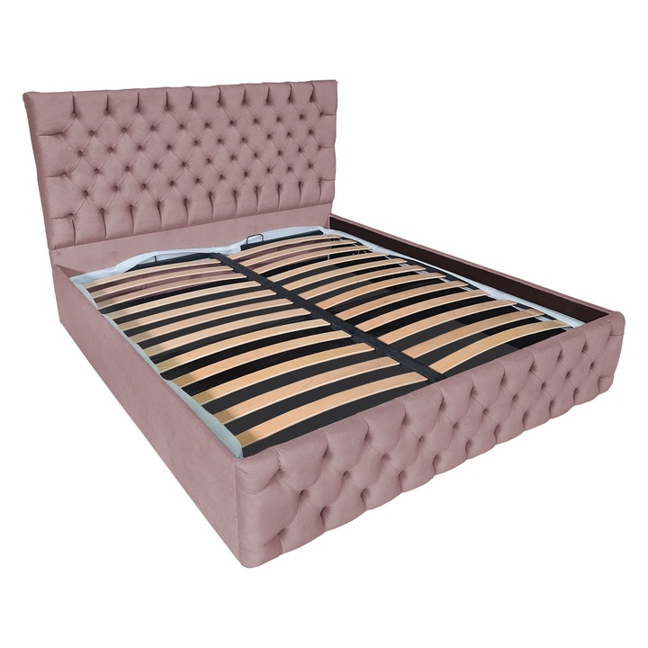 Damo kárpitozott ágy léces alappal, Cyntia Velvet Pink 06, 200x200 cm, Ma 150 cm