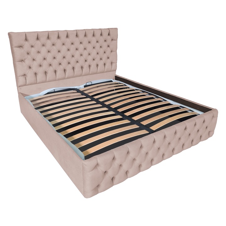 Damo kárpitozott ágy léces alappal, Cyntia Velvet Pink 61, 160x200 cm, Ma 150 cm