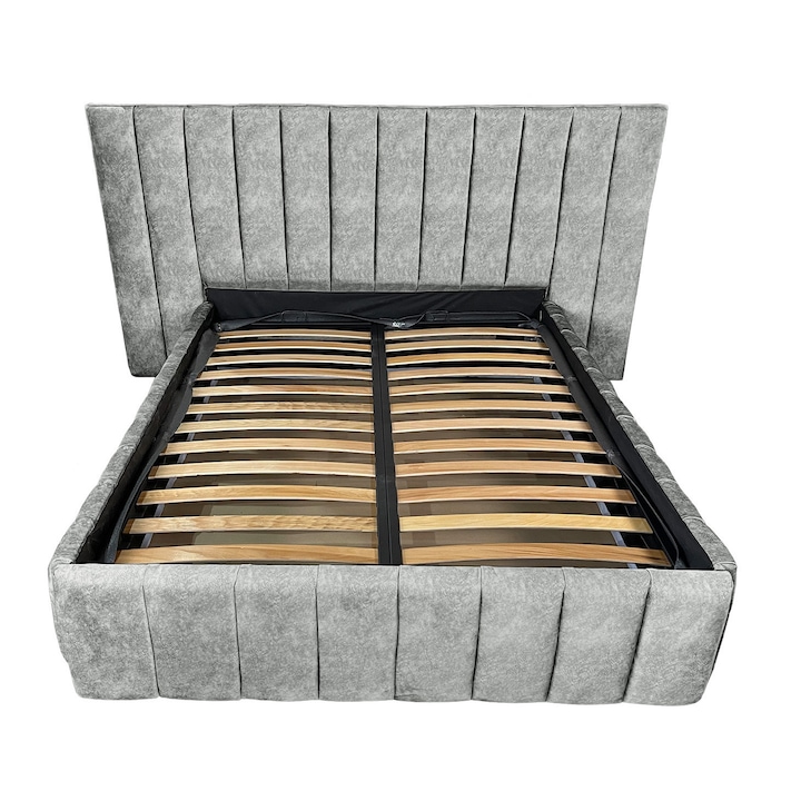 Damo kárpitozott ágy léces alappal, Diego Premium, szürke 690, 200x200 cm, H110