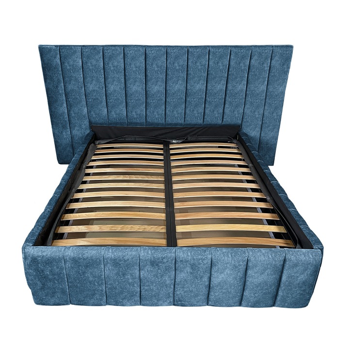 Damo kárpitozott ágy léces alappal, Diego Premium, sötétkék 140, 140x200 cm, H150