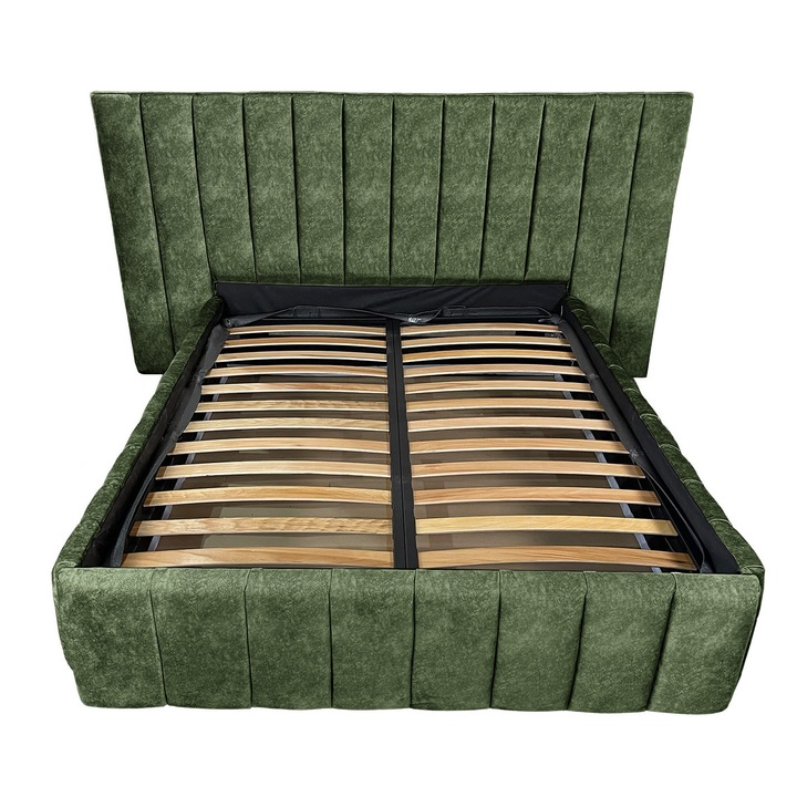 Damo kárpitozott ágy léces alappal, Diego Premium, zöld 089, 180x200 cm, H150