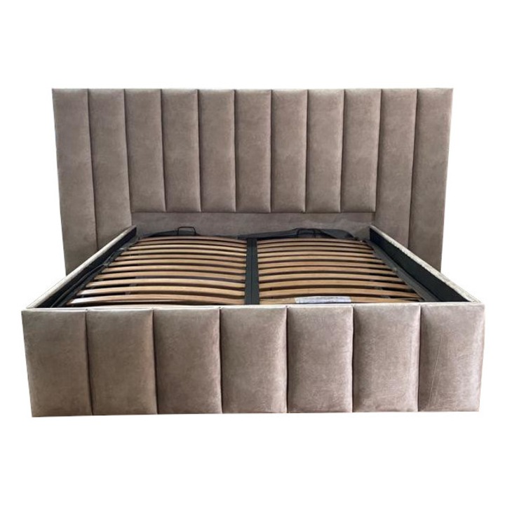 Тапицирано легло Damo с ламеларна основа, Диего, Кремав, 160x200 см В 120 см