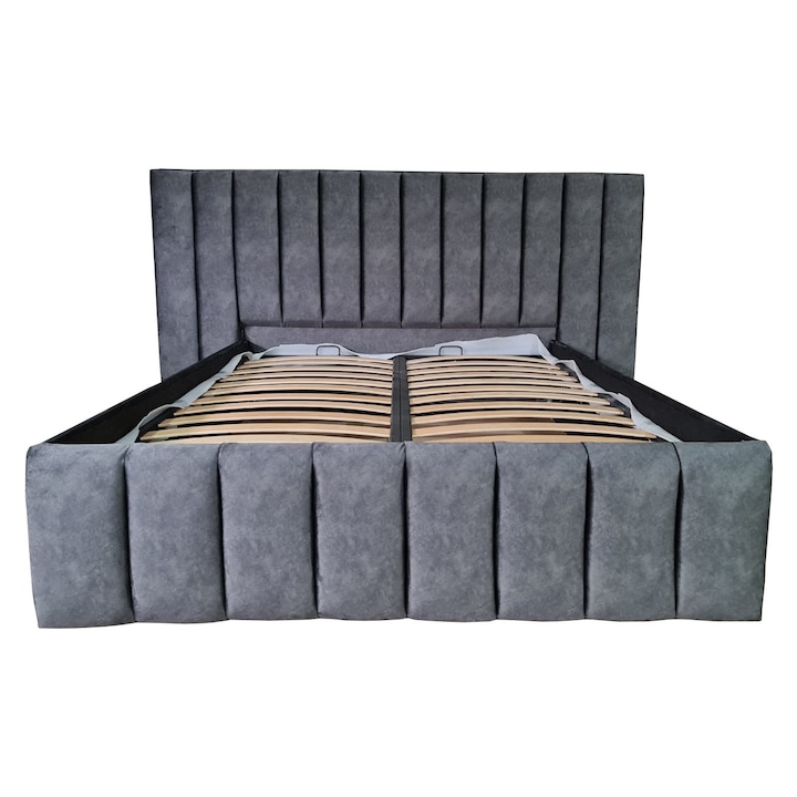 Damo kárpitozott ágy léces alappal, Diego, Antracit szürke, 140x200 cm Magasság: 140 cm