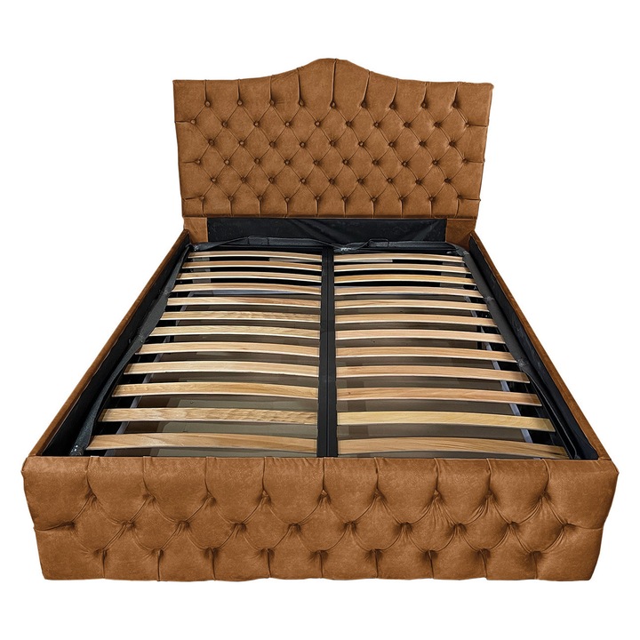 Легло с ламела Damo, Tudor, тапицирано, меден цвят 080, 160x200 см, H120