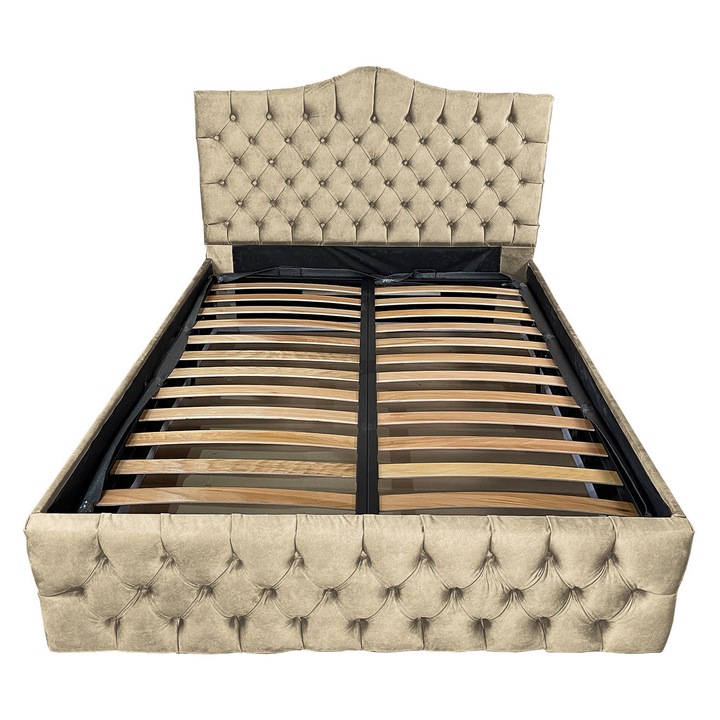 Kárpitozott ágy Damo léces ágyráccsal, Tudor, cappuccino 060, 120x200 cm, H150