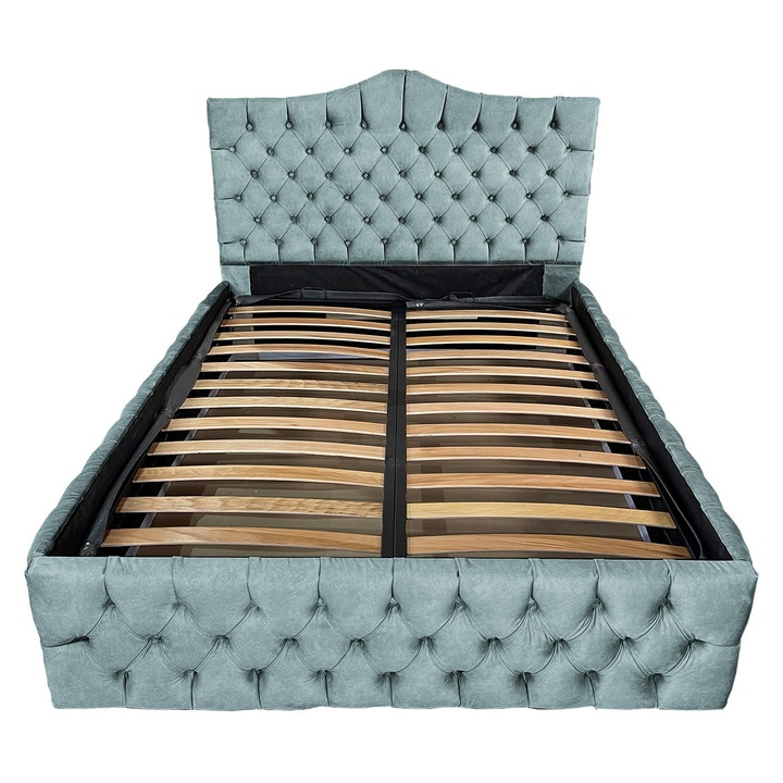 Kárpitozott ágy Damo rácsos ágyráccsal, Tudor, Prémium világoskék 139, 160x200 cm, H130