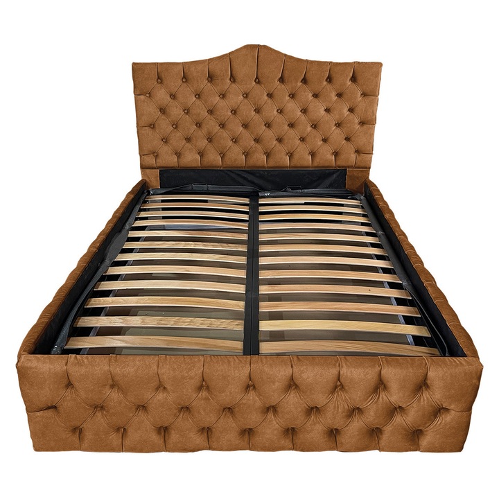 Kárpitozott ágy Damo léces ágyráccsal, Tudor, Prémium réz 080, 200x200 cm, H130