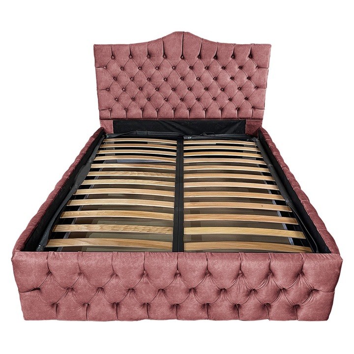 Kárpitozott ágy Damo léces ágyráccsal, Tudor, Prémium tégla 110, 200x200 cm, H140