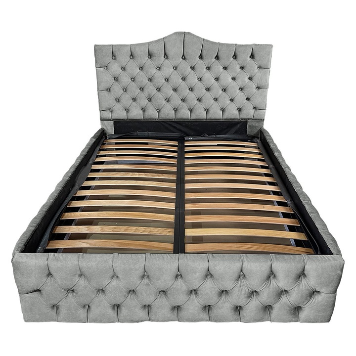 Kárpitozott ágy Damo rácsos ágyráccsal, Tudor, Prémium szürke 690, 160x200 cm, H110