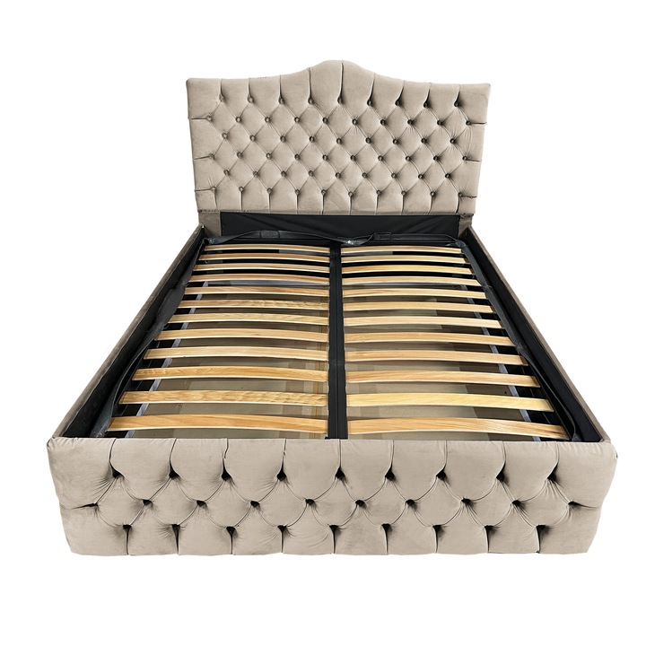 Kárpitozott ágy Damo rácsos ágyráccsal, Tudor, Bársony Krém 03, 140x200 cm, Ma 130 cm