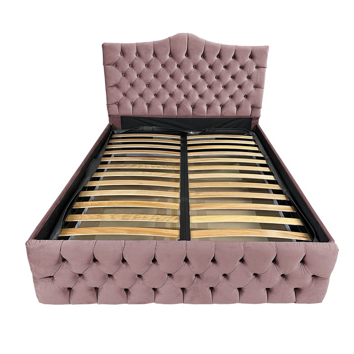 Kárpitozott ágy Damo rácsos ágyráccsal, Tudor, Bársony Rózsaszín 06, 180x200 cm, Ma 140 cm