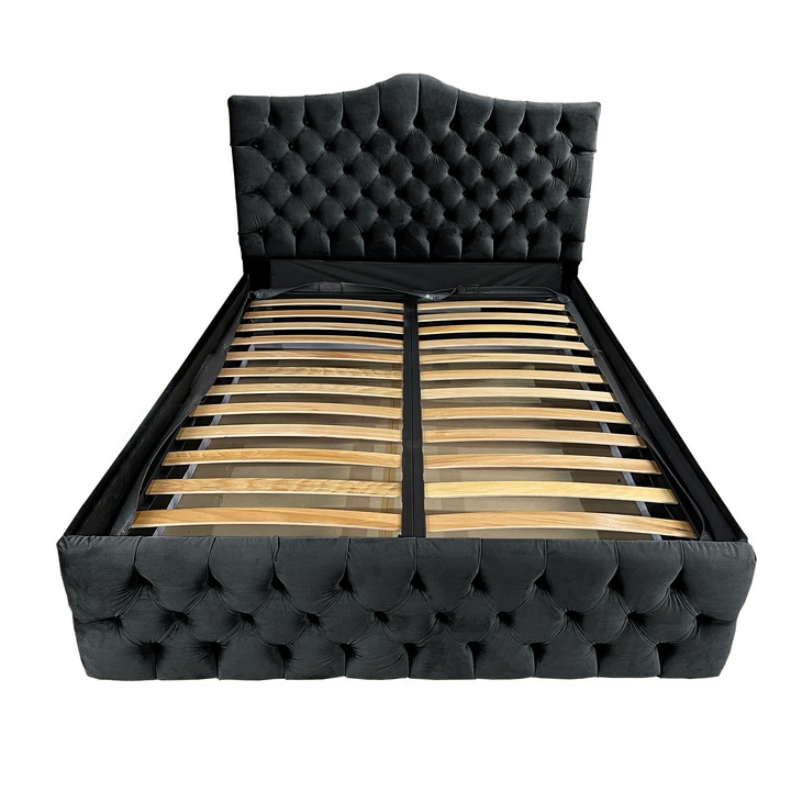 Kárpitozott ágy Damo rácsos ágyráccsal, Tudor, Bársonyfekete 22, 200x200 cm, Ma 120 cm