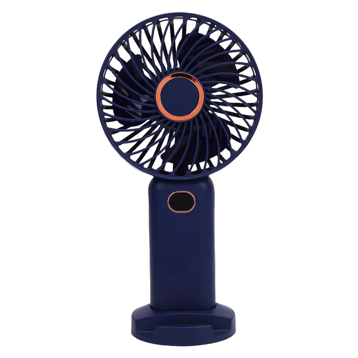 Hordozható asztali/kézi ventilátor, 5 sebességfokozattal, digitális kijelzővel, újratölthető akkumulátorral, USB-C porttal, mobiltelefon-tartóval, könnyű és hordozható, otthoni és kültéri utazáshoz alkalmas, sötétkék