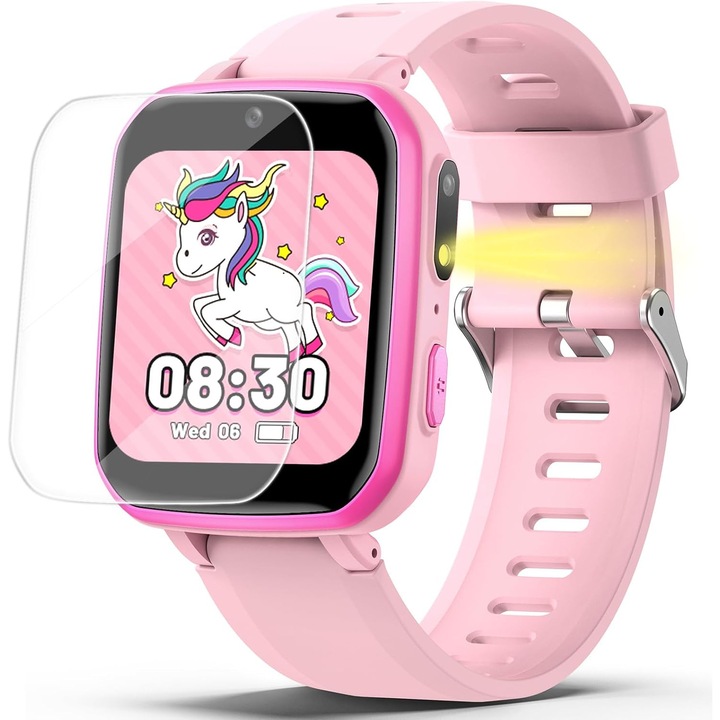 Xenomo® ELYSE Kids okosóra, dupla kamera, 26 oktatójáték, MP3, lépésszámláló, szülői felügyelet, HD érintőképernyő, ébresztő, rózsaszín szín