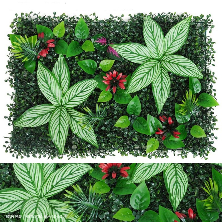 Feicaeesa® Изкуствено растение, Декоративен панел с разнообразни зелени листа 40x60 см, За вътрешна употреба, Зелено, Бяло