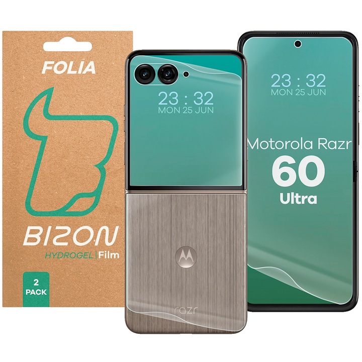 Set 2x Folie Bizon Glass Hydrogel Set pentru Motorola Razr 60 Ultra, transparenta