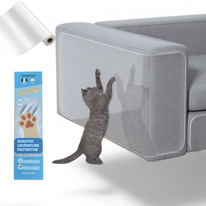 Мебелен протектор против надраскване, едностранно залепващ протектор за диван, стена против надраскване за котки и кучета (30см*3м)