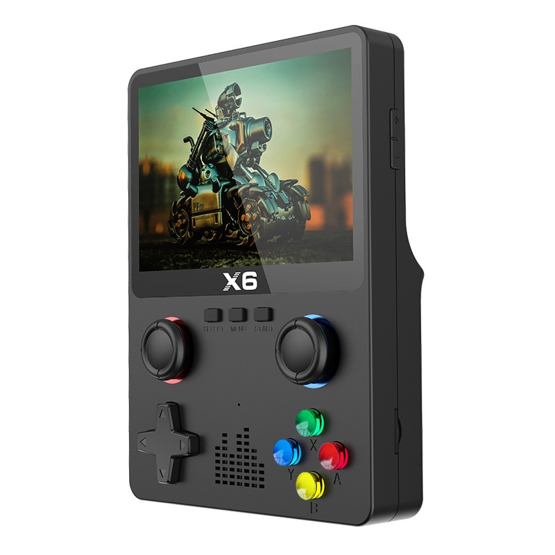 Consola de jocuri portabila Retro X6, ecran IPS de 3.5 inch, 32G card de memorie, negru, suport pentru doua jucatori