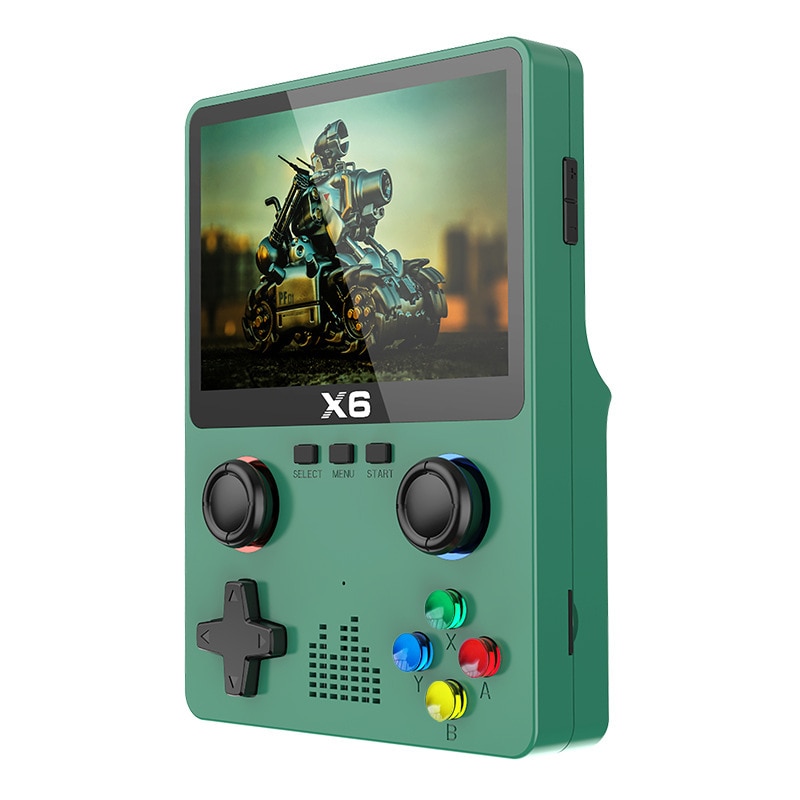 Consola de jocuri portabila Retro X6, ecran IPS de 3.5 inch, 32G card de memorie, verde, suport pentru doi jucatori