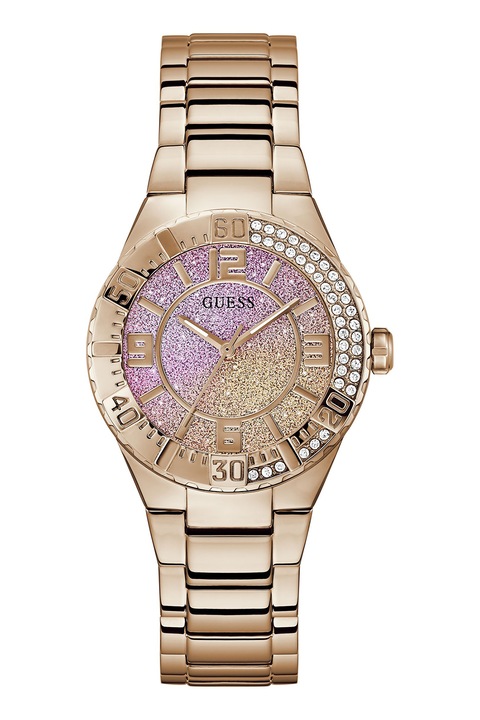 GUESS, Часовник с бляскави елемнти и кристали, Rose Gold