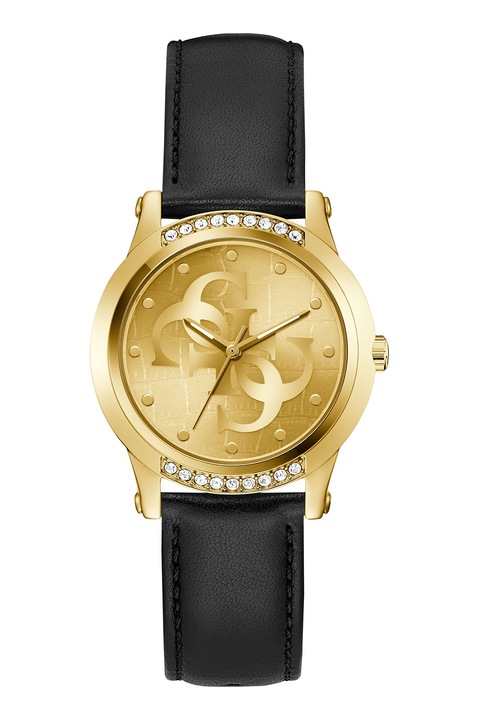 GUESS, Ceas quartz cu o curea de piele Annette, Auriu, Negru