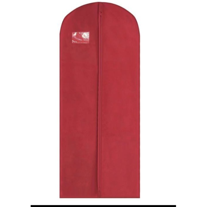 Husa pentru protectie haine, rosie, 170 x 60 x 15 cm, cu burduf lateral