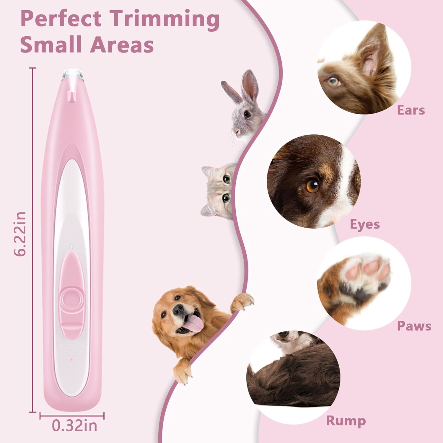 Trimmer pentru animale de companie, design compact, cu LED, roz, set ...