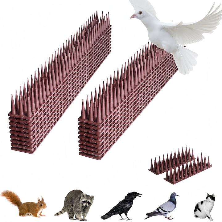Tepi anti pasari, Wacorresi®, tepi pentru pasari si porumbei, tepi plastic dur, set 12 tepi Plastic, tepi Anti Pasari, Anti Pasari, Anti Vrabii, Anti Randunici, Anti Porumbei, Anti Ciori, Anti Pisici, Plastic, 43X4X3.5cm,5M, Maro