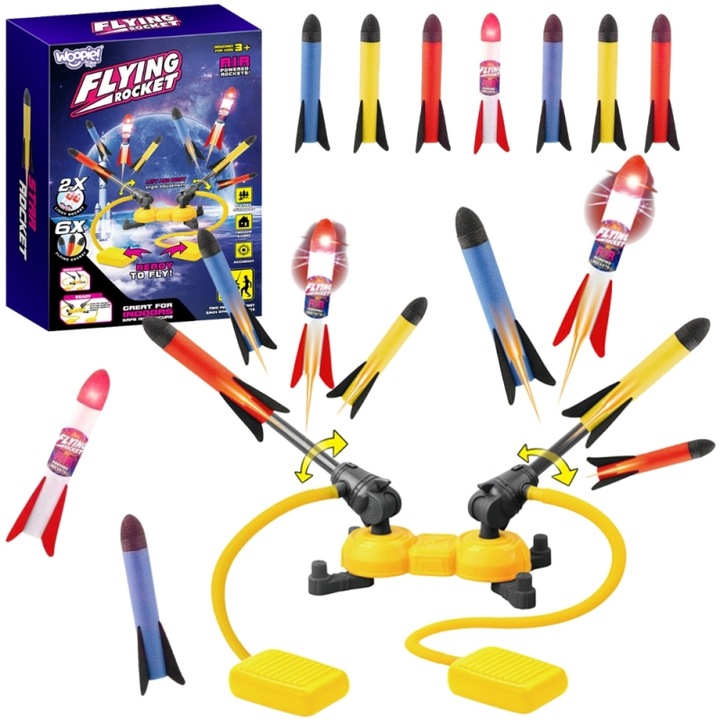 Joc lansator dublu rachete spuma, Woopie, reglabil, multicolor, 8 piese