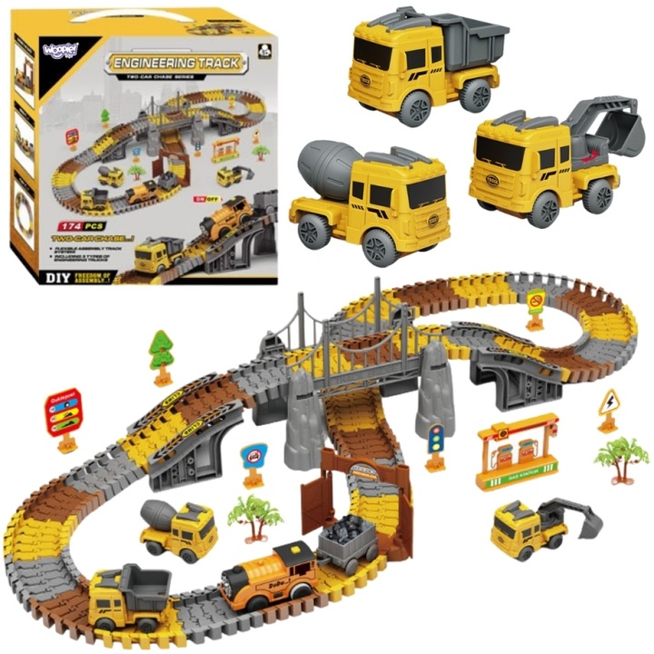 Set constructie Woopie, 174 elemente, utilaje de constructie, multicolor
