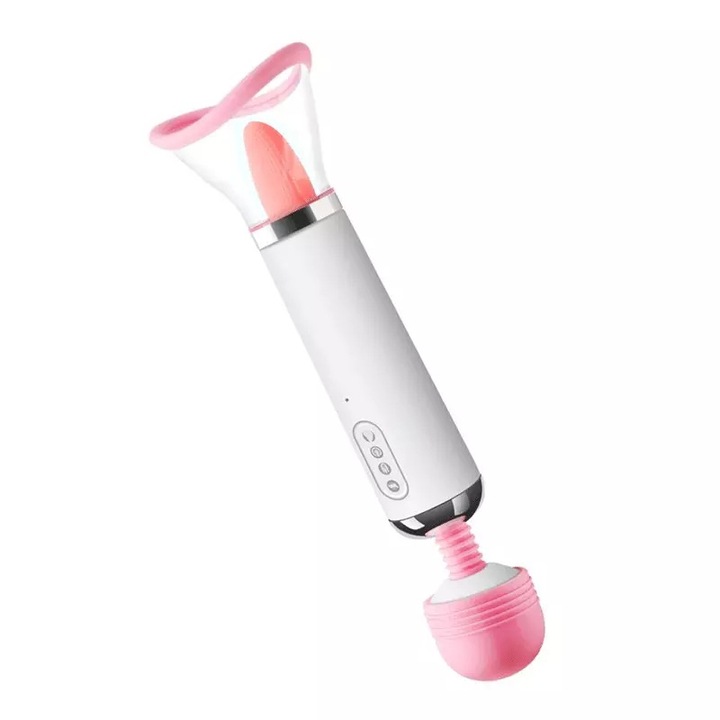 Vibrator Multifunctional „Cinderella” –, 4 in 1: Vibratii, Lins, Suctiune si Incalzire, 12 Frecvente + 2 Cupe de Aspiratie, Design Elegant, Reincarcabil & Silentios