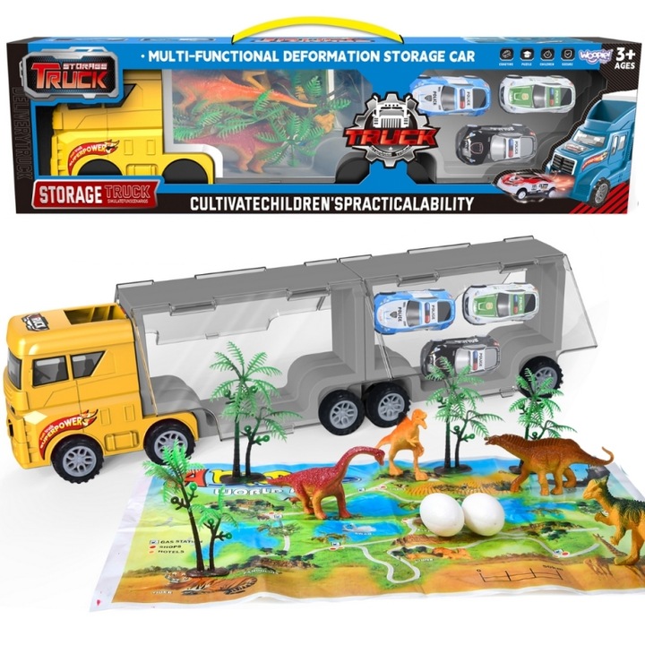 Camion Transportor 2in1, set Dinozauri, Woopie, figurine diverse, covor preistoric