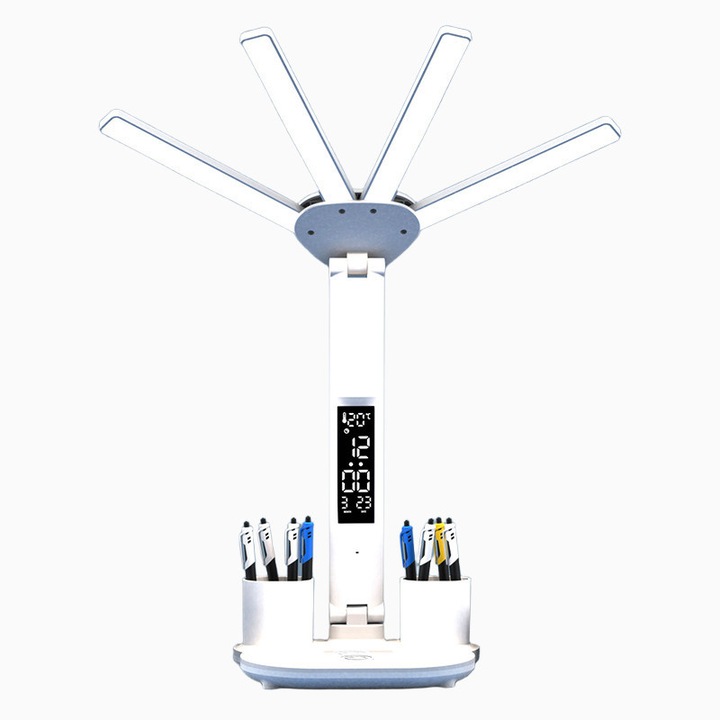 Lampa de birou LED, Golxmse, model cu ceas, 2000 mAh, alb, 32.4x18.5x5.7cm