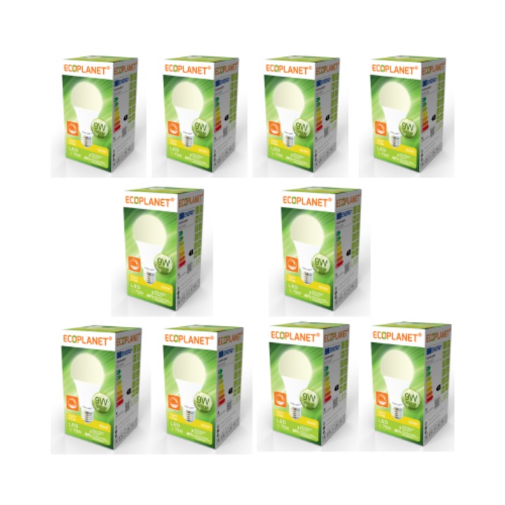 Set 10 bucati Bec Led Dimabil A60 175-265V E27 855LM IP20 – Ecoplanet 9W 3000K