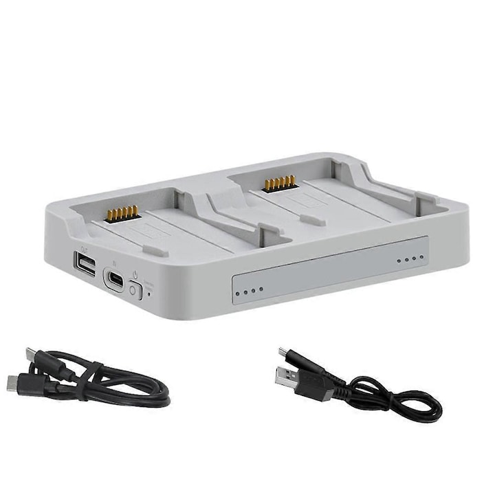 Incarcator dual pentru baterii Flip, 2 moduri, 12x8.6x2cm, gri, set cu cabluri USB