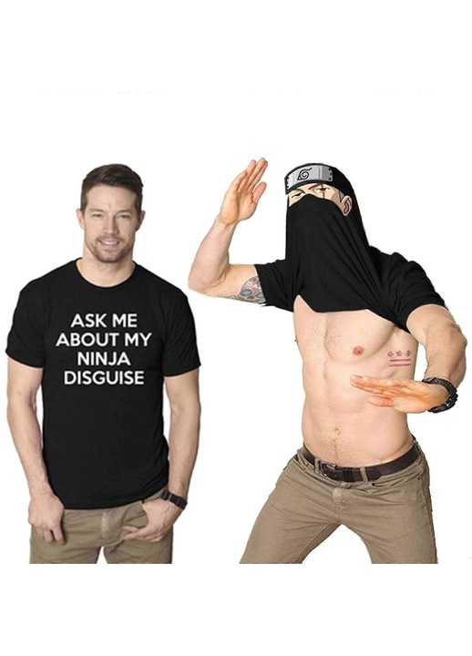 Férfi póló, grafikus humorral, fekete, poliészter, XL INTL