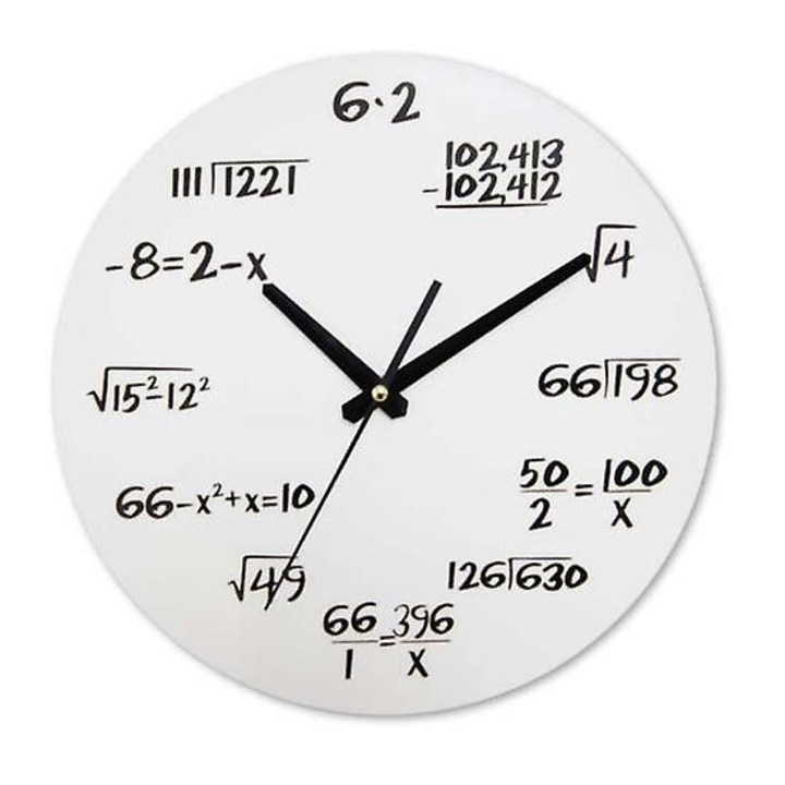 Matematikai falióra, modern dizájn, fekete/zöld, 30 cm, matematikai képletekkel