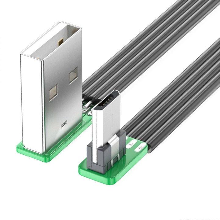 Cablu USB la Micro USB unghi de 90 grade, 2m, silicon, incarcare 5V2A, transfer date 480Mbps