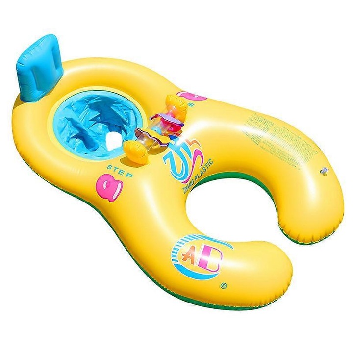 Colac de inot pentru copii cu suport pentru bebelusi si umbrela, 100x70cm, multicolor, set 1 bucata